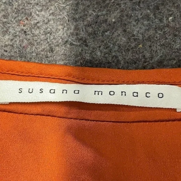 Susana Monaco Orange Shiny Pleated Collart Short Sleeve Zip Dress Small - Picture 3 of 5